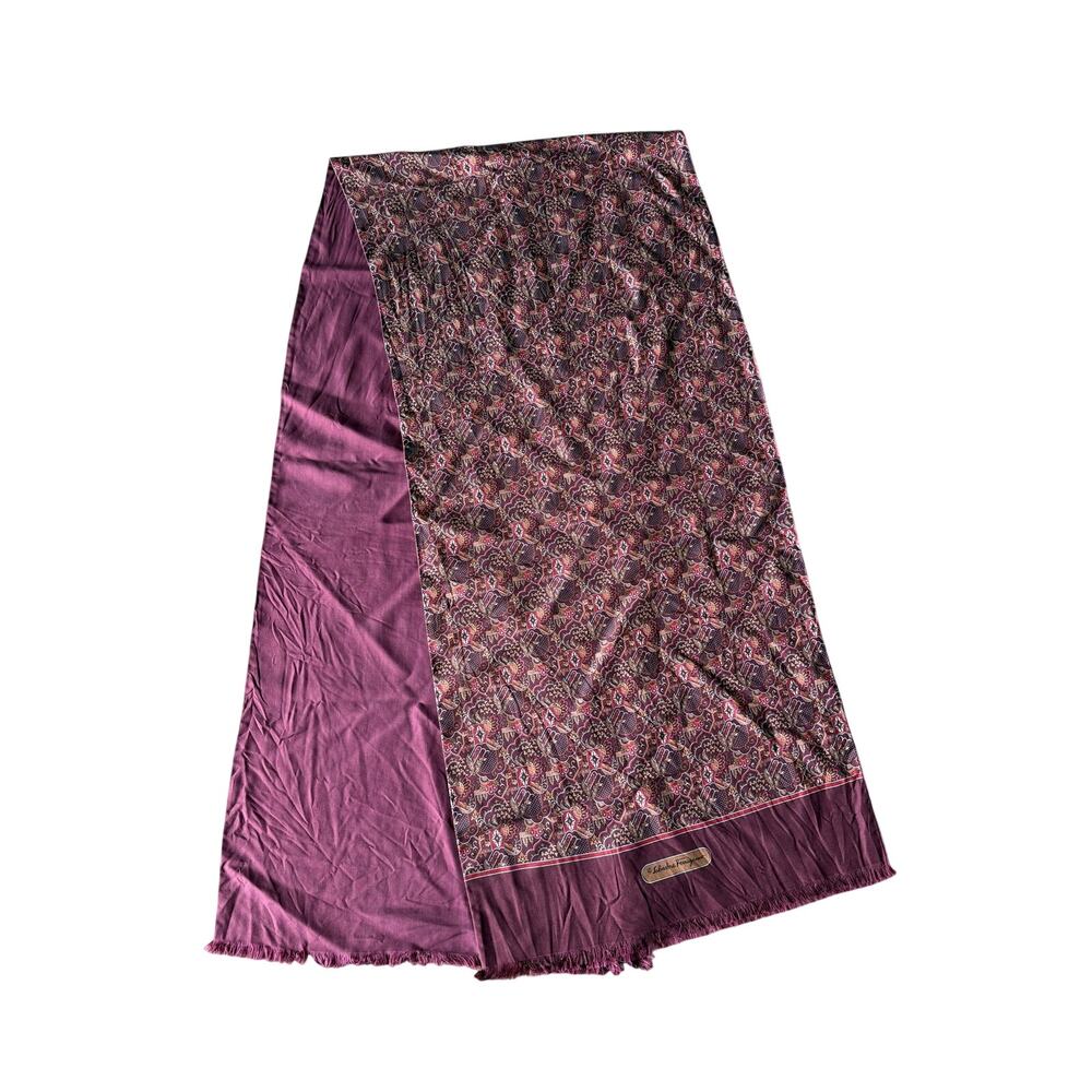 Salvatore Ferragamo Burgundy Printed Silk Scarf Stole Womens Mens Unisex Paisley